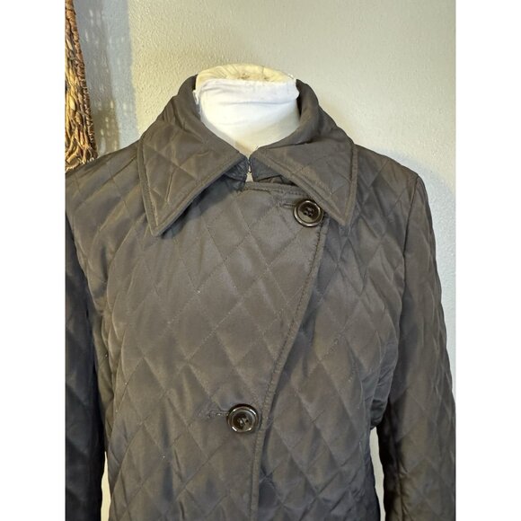 Talbot's Quilted Puffer Coat PM Petite Medium Mid Length Black W Pockets - Picture 13 of 16